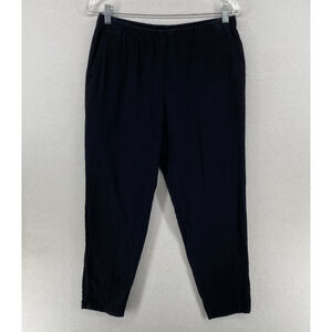 EILEEN FISHER Pants PS Organic Cotton Crinkle Gauze Tapered Ankle Pull On Black